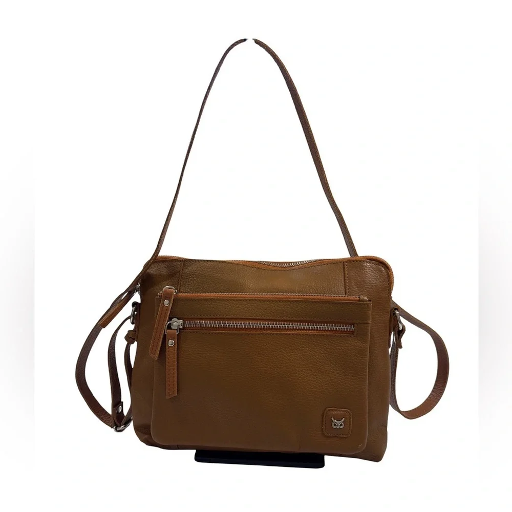 Wise Owl Brown Leather Small Soft Pebbled Crossbody Bag
